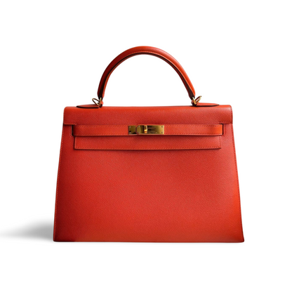 Hermes Kelly Sellier Bag 32 in Orange Epsom Leather With Gold Hardware