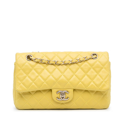 Chanel Classic Double Flap Medium Yellow Lambskin Silver