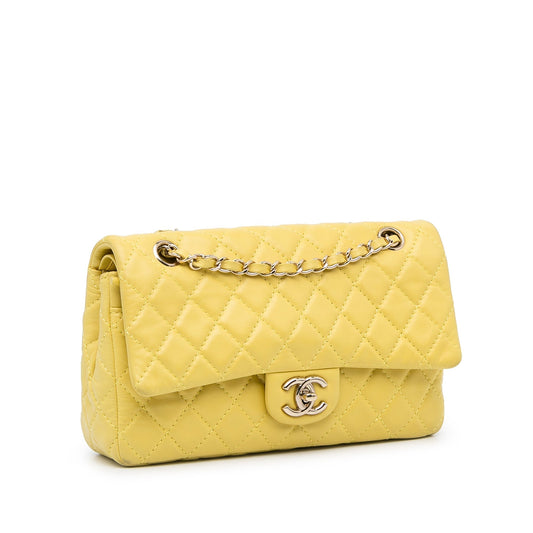 Chanel Classic Double Flap Medium Yellow Lambskin Silver