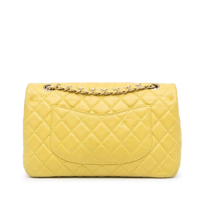 Chanel Classic Double Flap Medium Yellow Lambskin Silver