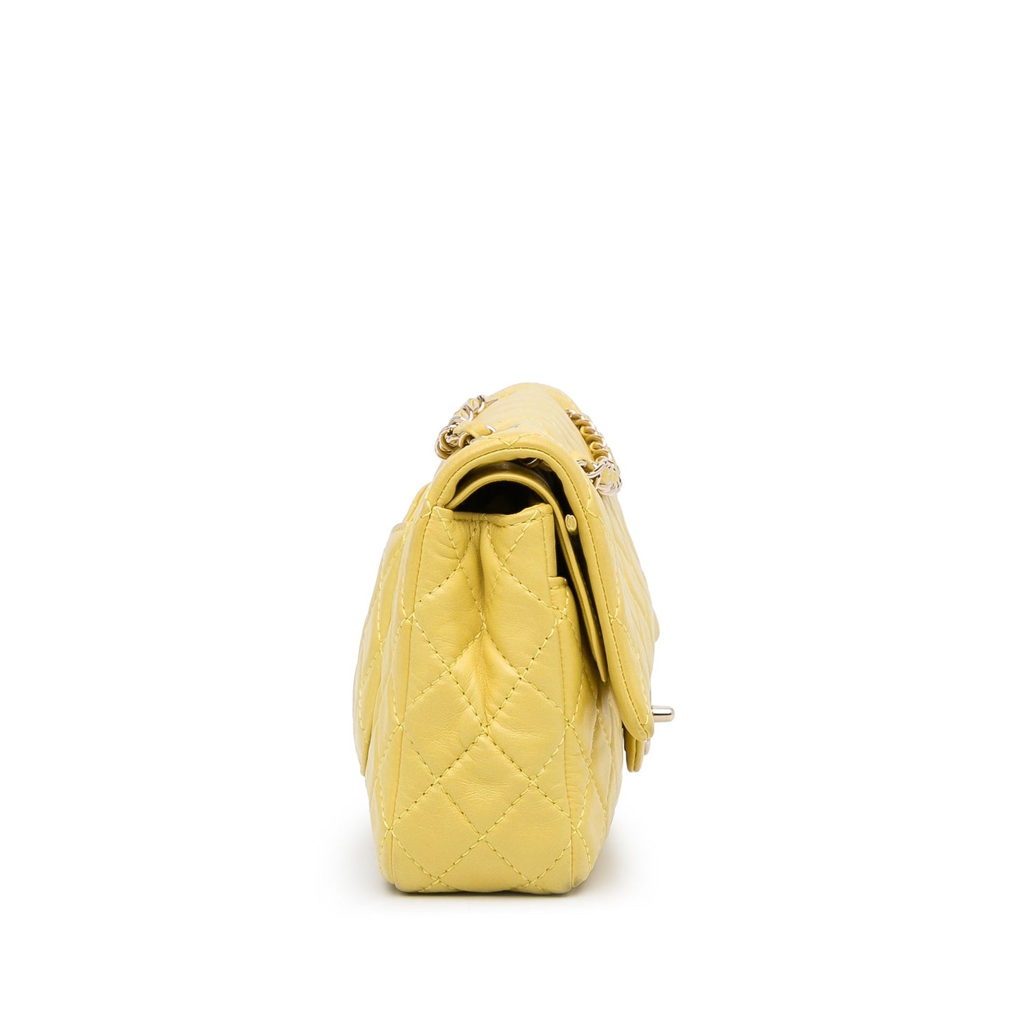 Chanel Classic Double Flap Medium Yellow Lambskin Silver