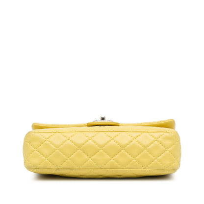 Chanel Classic Double Flap Medium Yellow Lambskin Silver