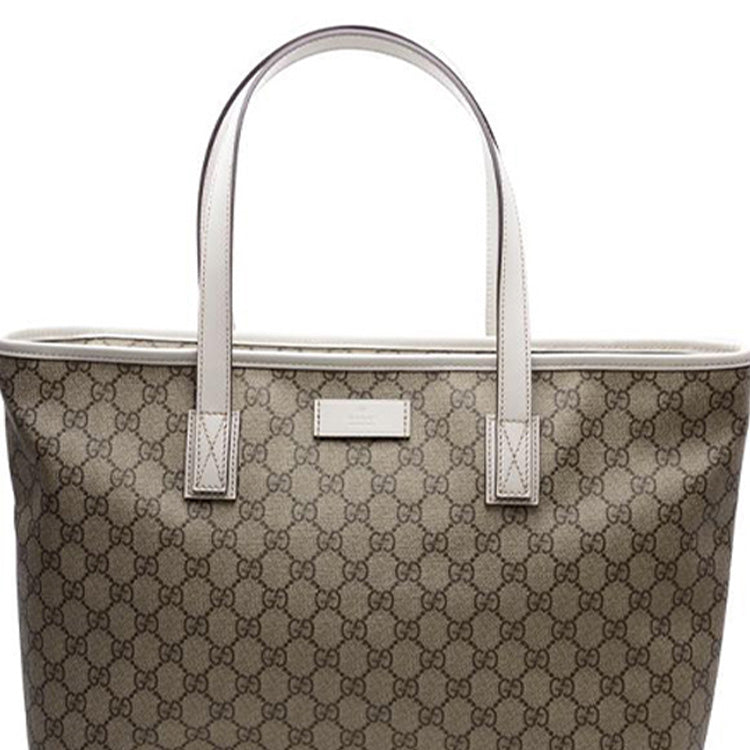 (WMNS) GUCCI Logo Leather Logo Canvas Large Capacity Tote Shoulder Bag Ebony / White Handbag 211137-KGDHR-9761