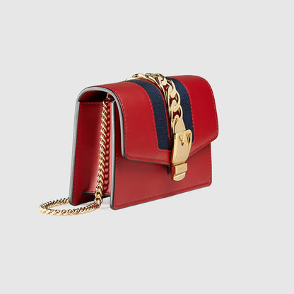 Gucci SyLouis Vuittonie Leather Mini Chain Bag Hibiscus Red