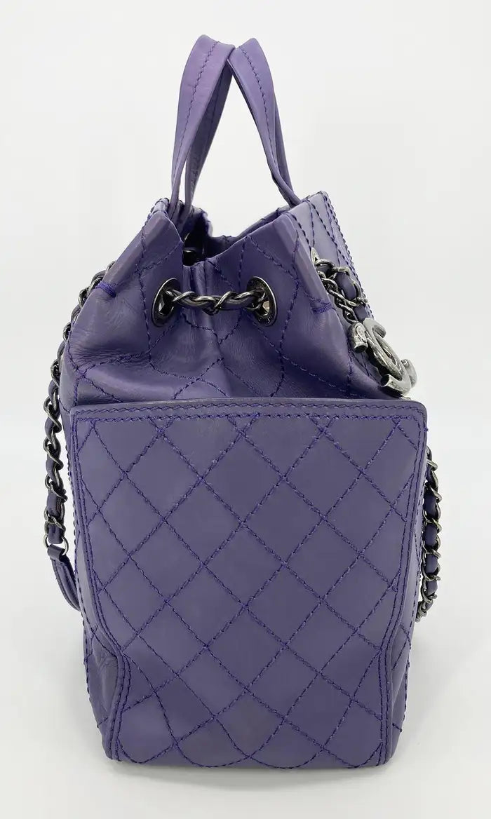 Chanel Purple Leather Top Stitch CC Pocket Tote