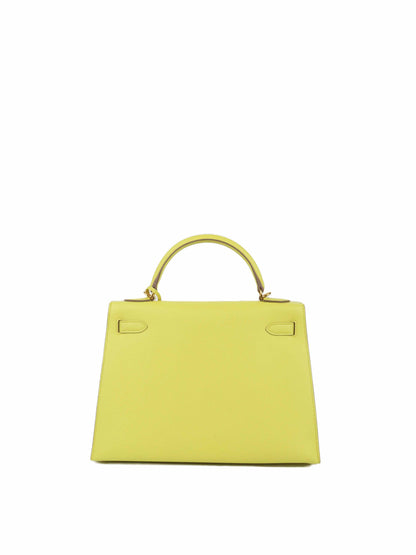 Hermes Kelly 32 Epsom Lime RHW Stamp Square Q.