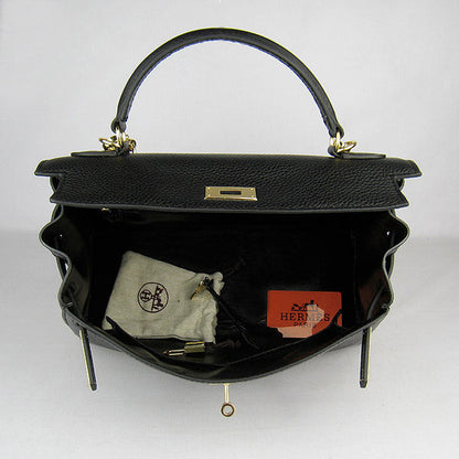 Hermes Kelly 32cm Togo Leather HandBag 6108 Black Golden