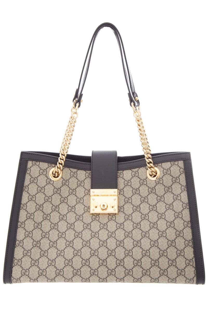 Gucci Black GG Supreme Padlock Series Tote