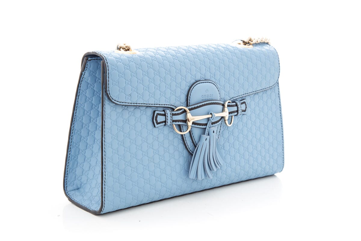 Gucci Blue Emily Chain Flap Bag MicroGuccissima Leather HandBag