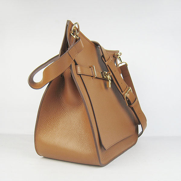 Hermes Leather Shoulder bag H6508 light coffee golden