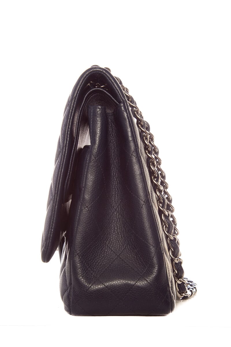 Chanel Midnight  Double Flap Caviar Maxi SHW HandBag