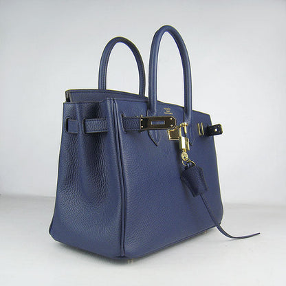 Hermes Birkin 30cm Togo Leather Handbags Dark Blue Golden