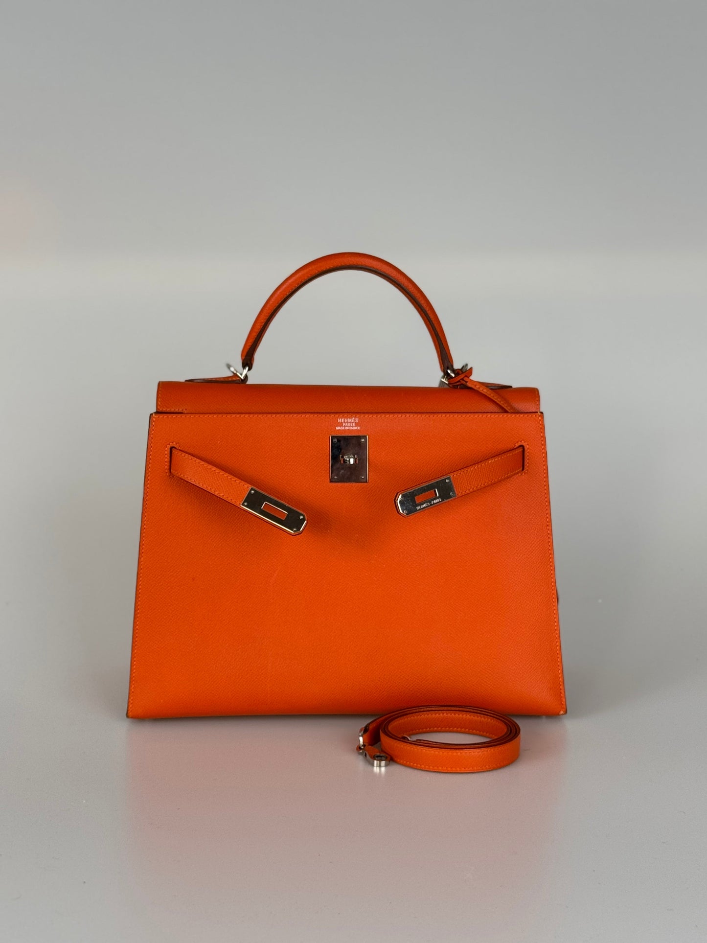 Hermes Kelly Sellier Orange Epsom Leather Bag Silver Hardware