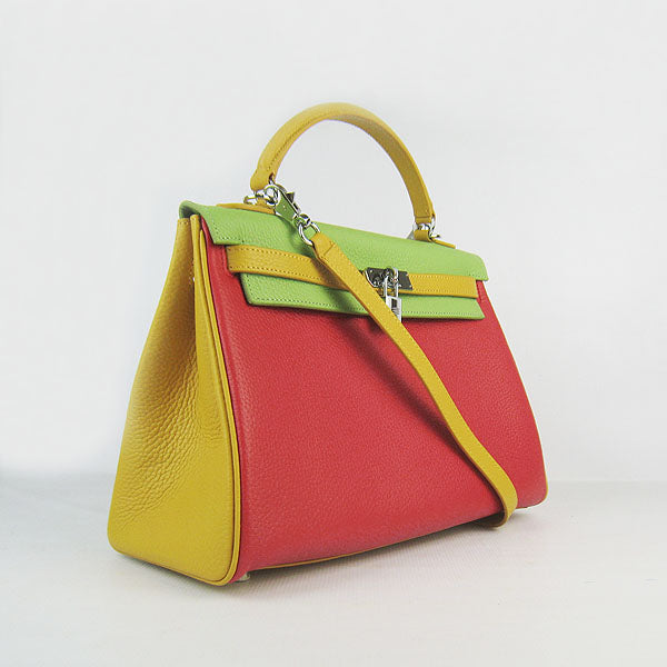 Hermes Kelly 32cm Togo red/green/yellow silver