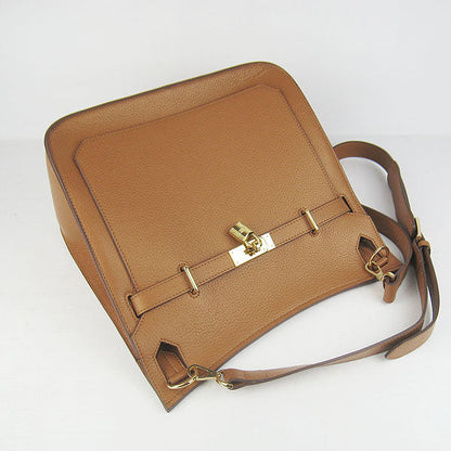 Hermes Leather Shoulder bag H6508 light coffee golden