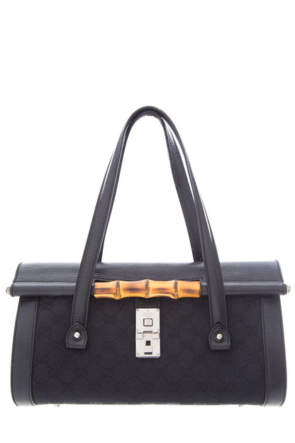 Gucci Black Monogram Bamboo Bullet HandBag