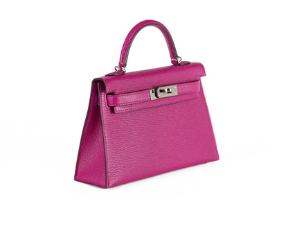 Hermes 20cm Rose Pourpre Chevre Mini Kelly w/ Palladium Hardware