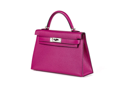 Hermes 20cm Rose Pourpre Chevre Mini Kelly w/ Palladium Hardware