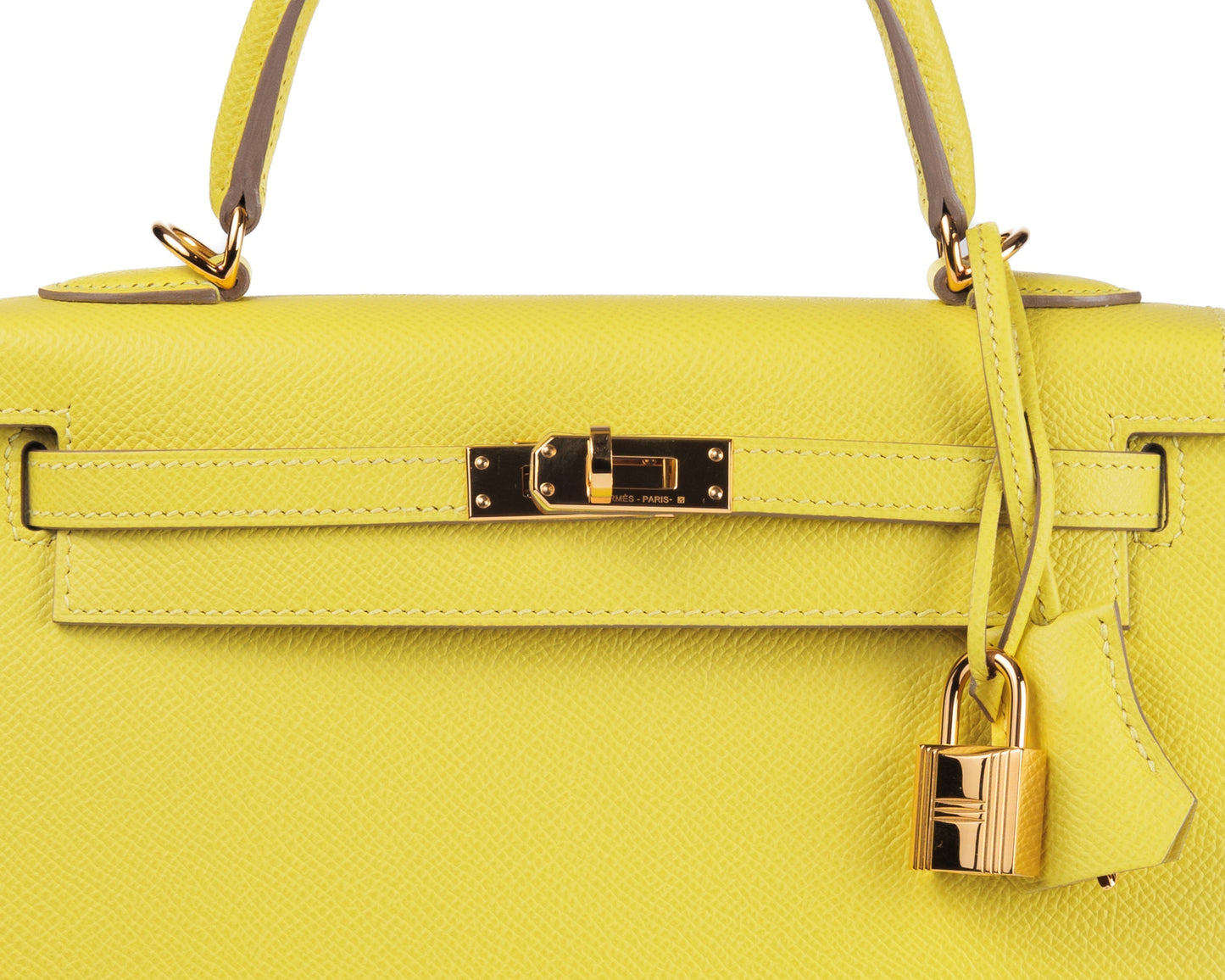 Hermes 25cm Lime Yellow Epsom Sellier Kelly w/ Gold Hardware