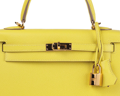 Hermes 25cm Lime Yellow Epsom Sellier Kelly w/ Gold Hardware