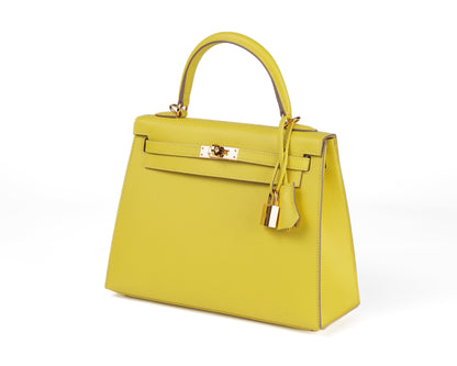 Hermes 25cm Lime Yellow Epsom Sellier Kelly w/ Gold Hardware