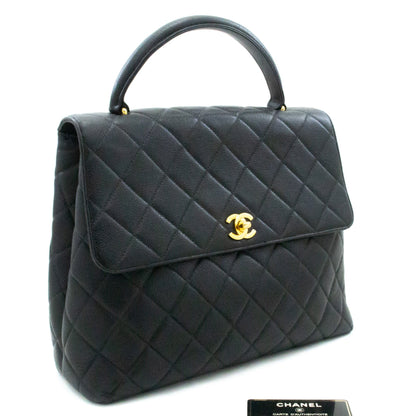 Chanel Caviar HandBag Top Handle Bag Kelly Black Flap Leather Gold k55