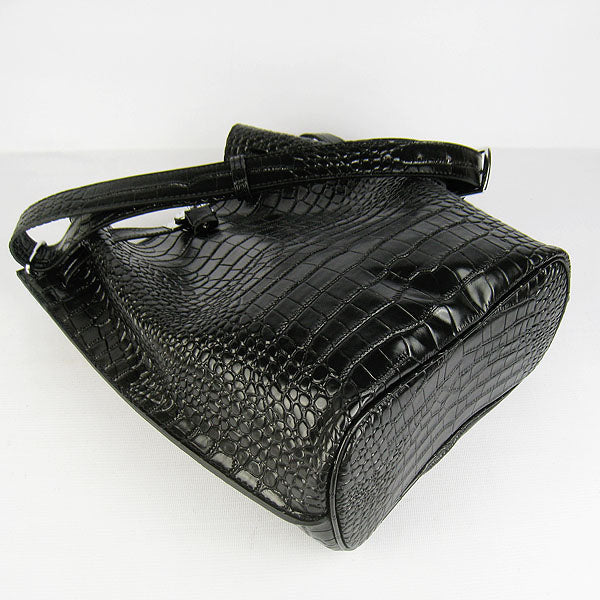 Hermes Crocodile Vein Shoulder Bag H2804 Black Silver