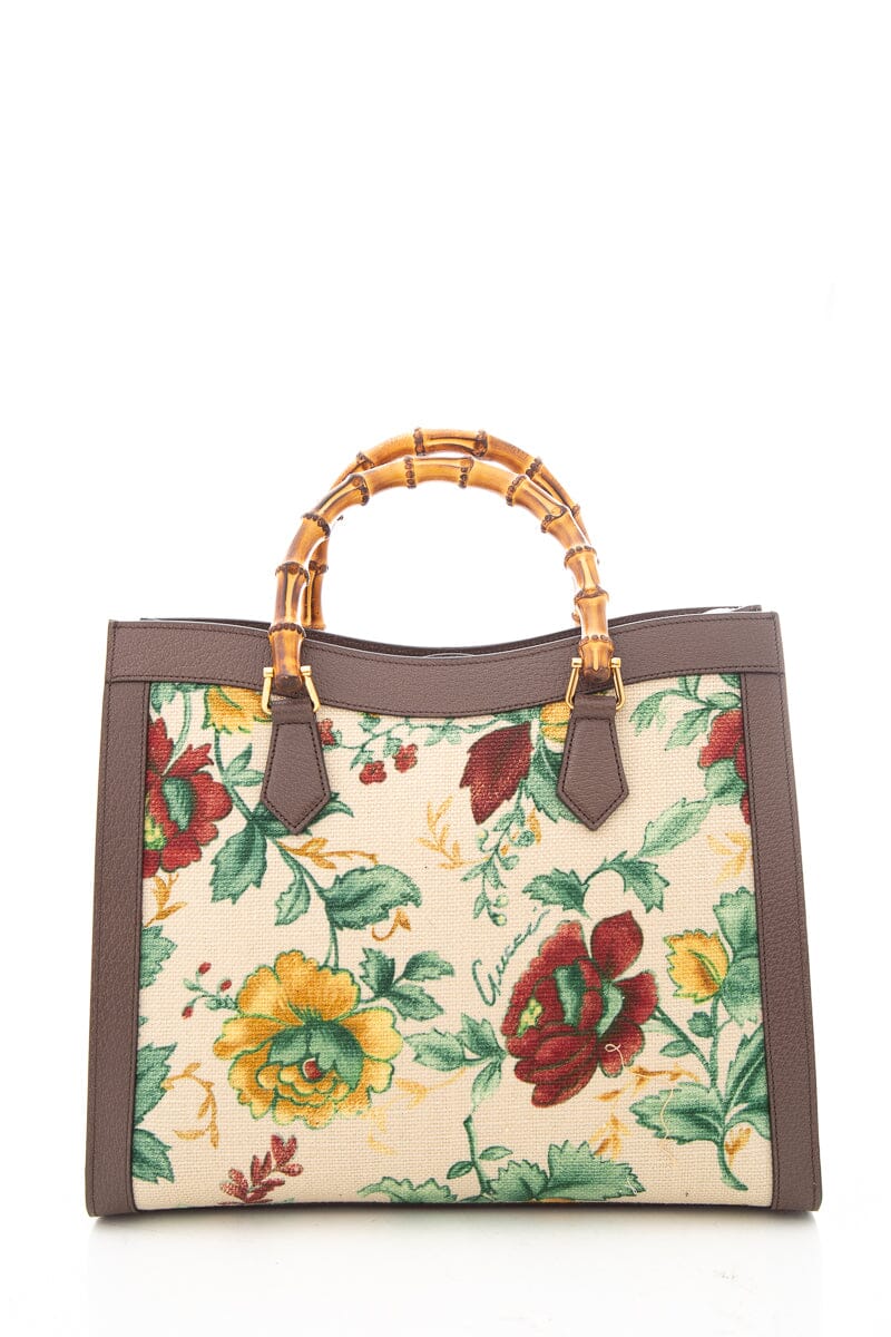 Gucci Brown &  Multi Floral Diana Bamboo HandBag