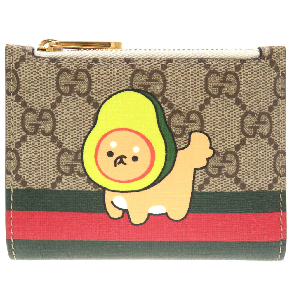 GUCCI Bifold Wallet 736758 GG Supreme, Leather beige Compact Wallet Animal Print Women Used