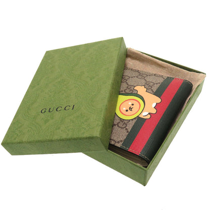 GUCCI Bifold Wallet 736758 GG Supreme, Leather beige Compact Wallet Animal Print Women Used