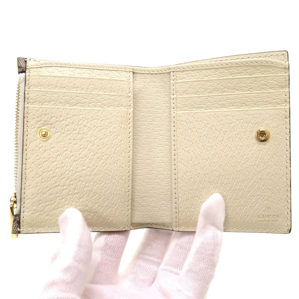 GUCCI Bifold Wallet 736758 GG Supreme, Leather beige Compact Wallet Animal Print Women Used