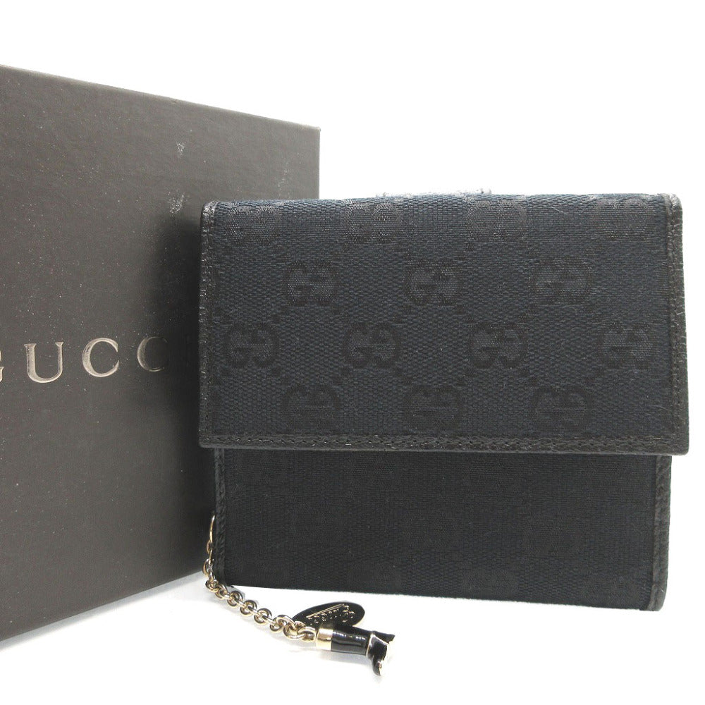 GUCCI Bifold Wallet 154182 GG canvas, leather black W Hook Wallet  Women Used