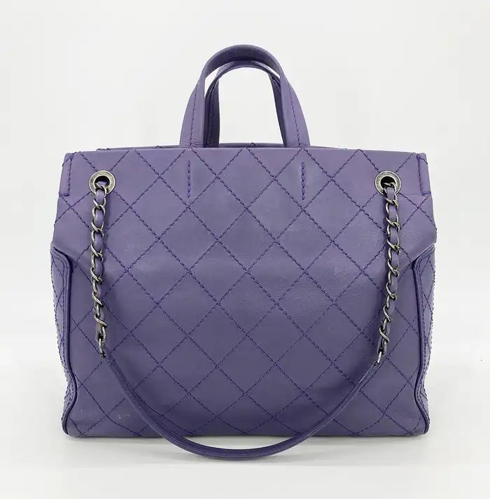 Chanel Purple Leather Top Stitch CC Pocket Tote