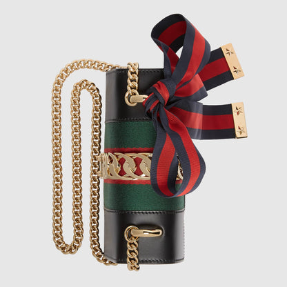 Gucci SyLouis Vuittonie Leather Mini Chain Bag Black