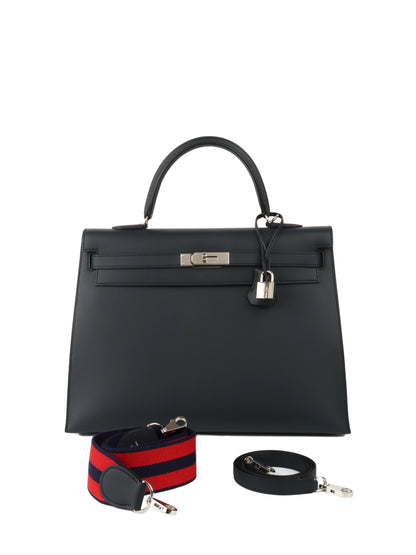 Hermes Kelly 32 Black Sombrero Leather PHW.