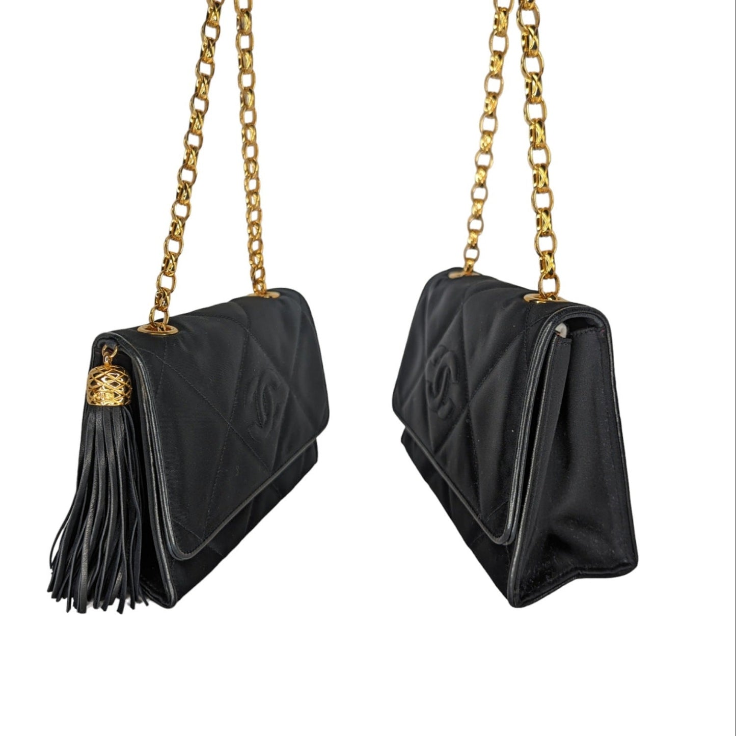 Chanel Vintage Satin Quilted CC Tassel Flap Bag