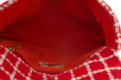 Chanel Tweed Quilted Flap  Red & White HandBag