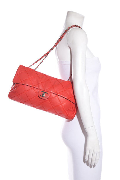 Chanel Poppy Red 2011 East West Soft Sided Single Flap Bag