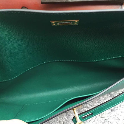 Hermes Green Handcrafted Kelly Cut Clutch