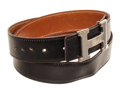 Hermes Black Brown Leather H Belt