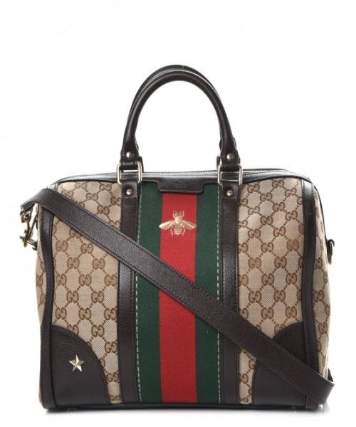 Gucci Boston Vintage Web Embroidered Bee Bag Dark Brown