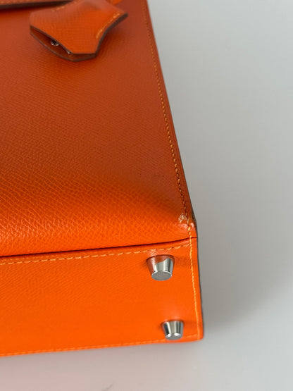 Hermes Kelly Sellier Orange Epsom Leather Bag Silver Hardware