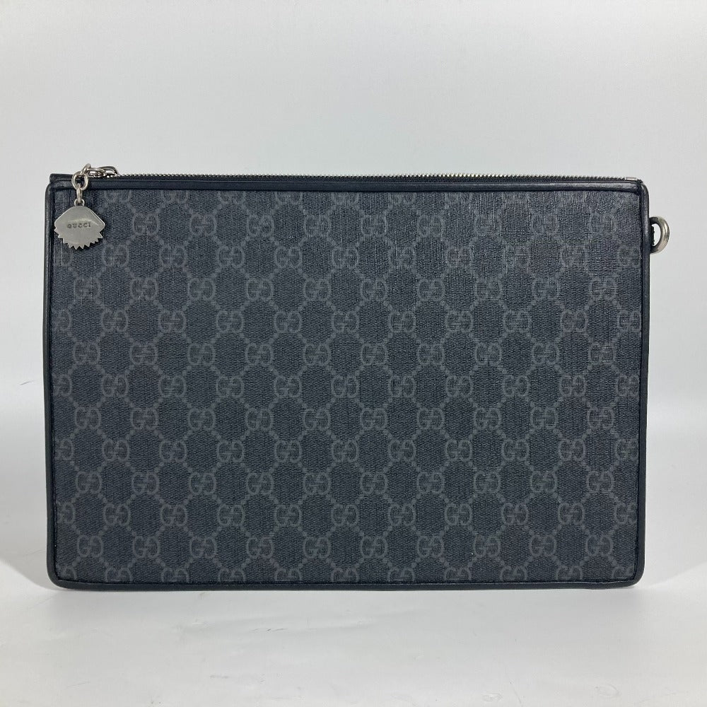 GUCCI Clutch bag 496346 GG Supreme Canvas gray Tiger Cat Patch night courier mens Used