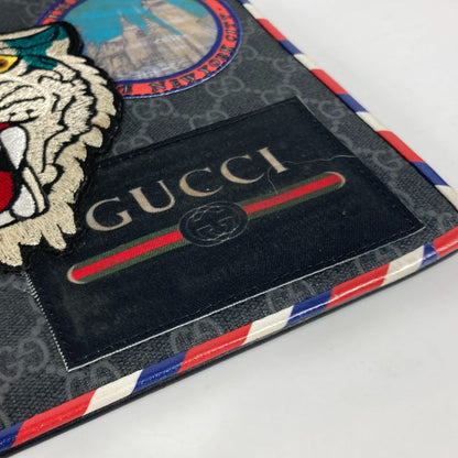 GUCCI Clutch bag 496346 GG Supreme Canvas gray Tiger Cat Patch night courier mens Used