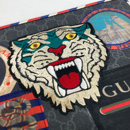 GUCCI Clutch bag 496346 GG Supreme Canvas gray Tiger Cat Patch night courier mens Used