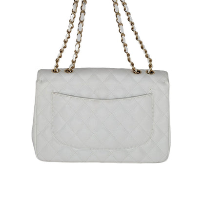 Chanel Vintage Classic Quilted Caviar Single White Jumbo Flap