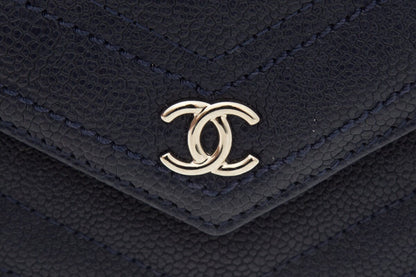 Chanel 2017  Navy Caviar Chevron O Clutch