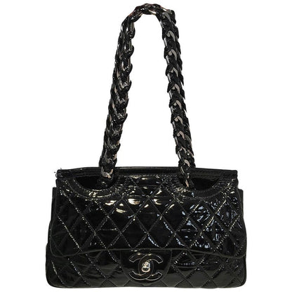 Chanel Black Patent Leather 2 way Classic Flap Shoulder Bag