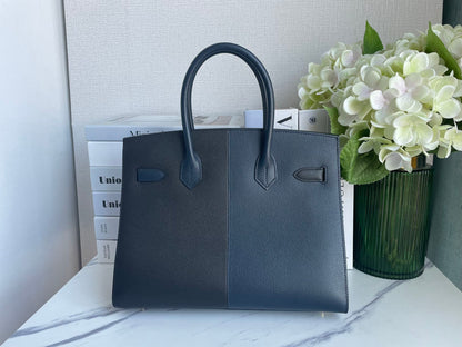 Hermes Birkin Bag 30 in Blue Indigo and Black Epsom Leather with Gold Hardware