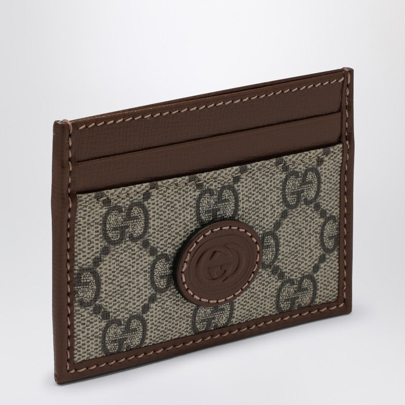 Gucci Fabric Card Holder Gg Supreme Beige/Ebony Men